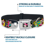 Mini Minnie Mouse Face CLOSE-UP Full Color Black Seatbelt Buckle Collar - Mini Minnie Fashion Poses/Polka Dot Black/White/Multi Color