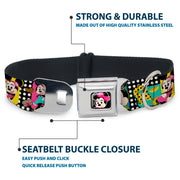 Mini Minnie Mouse Face CLOSE-UP Full Color Black Seatbelt Buckle Collar - Mini Minnie Fashion Poses/Polka Dot Black/White/Multi Color