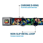 TOY STORY Logo Full Color Black Seatbelt Buckle Collar - Toy Story Characters Running2 Denim Rays
