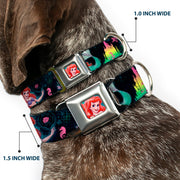 Ariel Face Full Color Turquoise Seatbelt Buckle Collar - Ariel Underwater Poses/Palace Silhouette