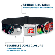 Ariel Face Full Color Turquoise Seatbelt Buckle Collar - Ariel Underwater Poses/Palace Silhouette
