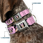 Minnie Mouse Full Color Face Pink Polka Dot Black Seatbelt Buckle Collar - Minnie Mouse Expressions Polka Dot Pink/White