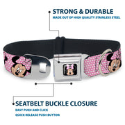 Minnie Mouse Full Color Face Pink Polka Dot Black Seatbelt Buckle Collar - Minnie Mouse Expressions Polka Dot Pink/White