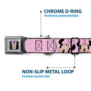 Minnie Mouse Full Color Face Pink Polka Dot Black Seatbelt Buckle Collar - Minnie Mouse Expressions Polka Dot Pink/White