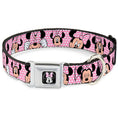Load image into Gallery viewer, Minnie Mouse Full Color Face Pink Polka Dot Black Seatbelt Buckle Collar - Minnie Mouse Expressions Polka Dot Pink/White
