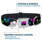 Mickey Mouse Face Full Color Black Multi Neon Seatbelt Buckle Collar - Mickey Mouse Expressions Scattered Black/Multi Neon