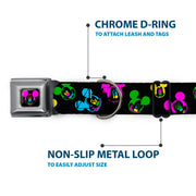 Mickey Mouse Face Full Color Black Multi Neon Seatbelt Buckle Collar - Mickey Mouse Expressions Scattered Black/Multi Neon