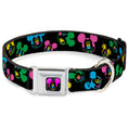 Load image into Gallery viewer, Mickey Mouse Face Full Color Black Multi Neon Seatbelt Buckle Collar - Mickey Mouse Expressions Scattered Black/Multi Neon
