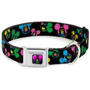 Mickey Mouse Face Full Color Black Multi Neon Seatbelt Buckle Collar - Mickey Mouse Expressions Scattered Black/Multi Neon
