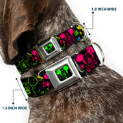 Mickey Mouse Expression1 Full Color Black/Neon Green Seatbelt Buckle Collar - Mickey Expressions/Paint Splatter Black/Multi Neon