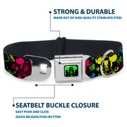 Mickey Mouse Expression1 Full Color Black/Neon Green Seatbelt Buckle Collar - Mickey Expressions/Paint Splatter Black/Multi Neon