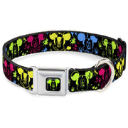 Mickey Mouse Expression1 Full Color Black/Neon Green Seatbelt Buckle Collar - Mickey Expressions/Paint Splatter Black/Multi Neon