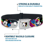 Mickey Mouse Winking CLOSE-UP Full Color Multi Color Black White Seatbelt Buckle Collar - Mickey Mouse Expressions Multi Color White/Black