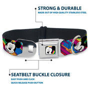 Mickey Mouse Winking CLOSE-UP Full Color Multi Color Black White Seatbelt Buckle Collar - Mickey Mouse Expressions Multi Color White/Black