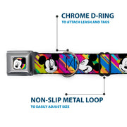 Mickey Mouse Winking CLOSE-UP Full Color Multi Color Black White Seatbelt Buckle Collar - Mickey Mouse Expressions Multi Color White/Black