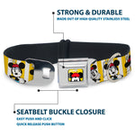 Minnie Mouse w Hat CLOSE-UP Full Color Yellow Seatbelt Buckle Collar - Minnie Mouse w/Hat Poses Stripe Yellow/White