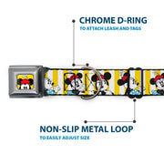 Minnie Mouse w Hat CLOSE-UP Full Color Yellow Seatbelt Buckle Collar - Minnie Mouse w/Hat Poses Stripe Yellow/White