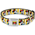 Load image into Gallery viewer, Minnie Mouse w Hat CLOSE-UP Full Color Yellow Seatbelt Buckle Collar - Minnie Mouse w/Hat Poses Stripe Yellow/White
