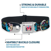 Minnie Mouse Winking CLOSE-UP Full Color Multi Color Seatbelt Buckle Collar - Minnie Mouse Hoody & Headphone Poses Gray/Multi Color