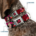 Load image into Gallery viewer, Peter Pan Skull Rock Full Color Black/Burgundy Seatbelt Buckle Collar - Captain Hook Poses/Nautical Elements Burgundy
