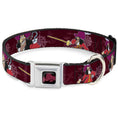 Load image into Gallery viewer, Peter Pan Skull Rock Full Color Black/Burgundy Seatbelt Buckle Collar - Captain Hook Poses/Nautical Elements Burgundy
