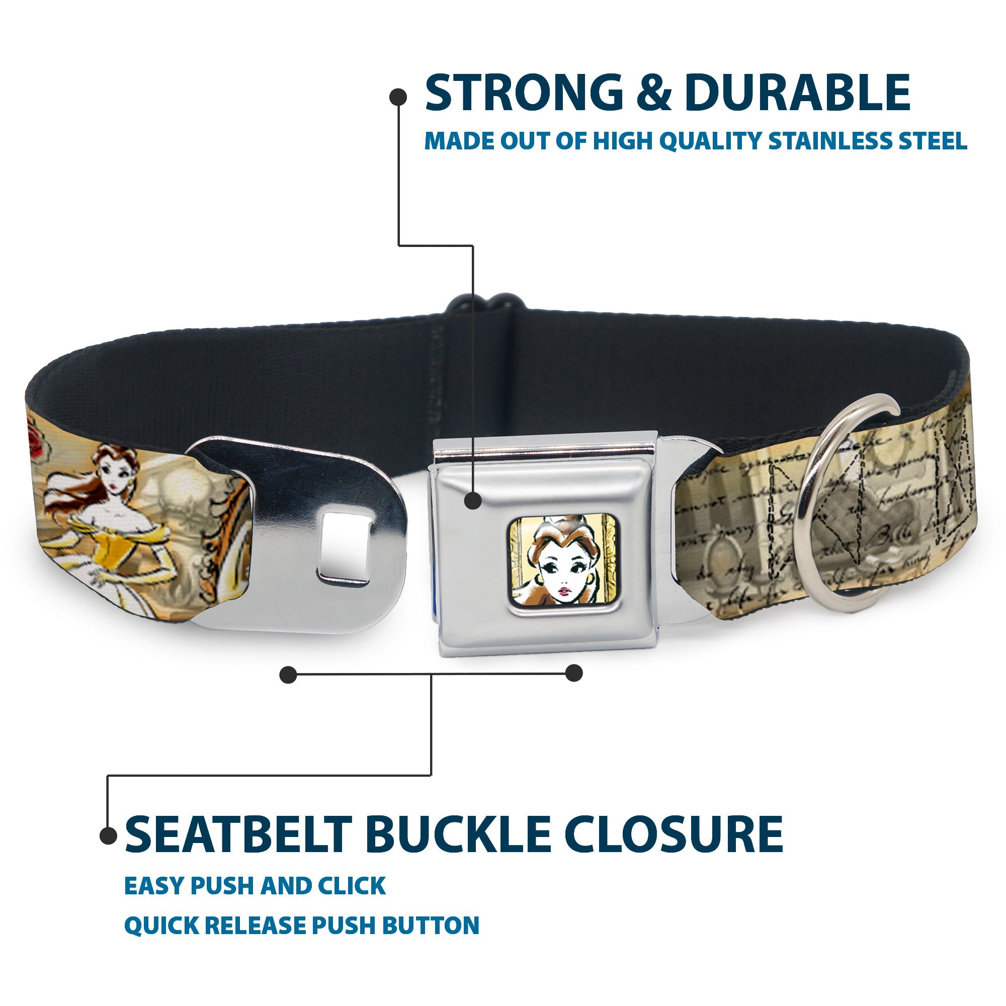 Belle Face Sketch Full Color Light Yellow Seatbelt Buckle Collar - Belle Sketch Poses/Story Script