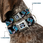 Stitch Face Sketch CLOSE-UP Full Color Black Seatbelt Buckle Collar - Stitch Poses/Hibiscus Sketch Black/Gray/Blue