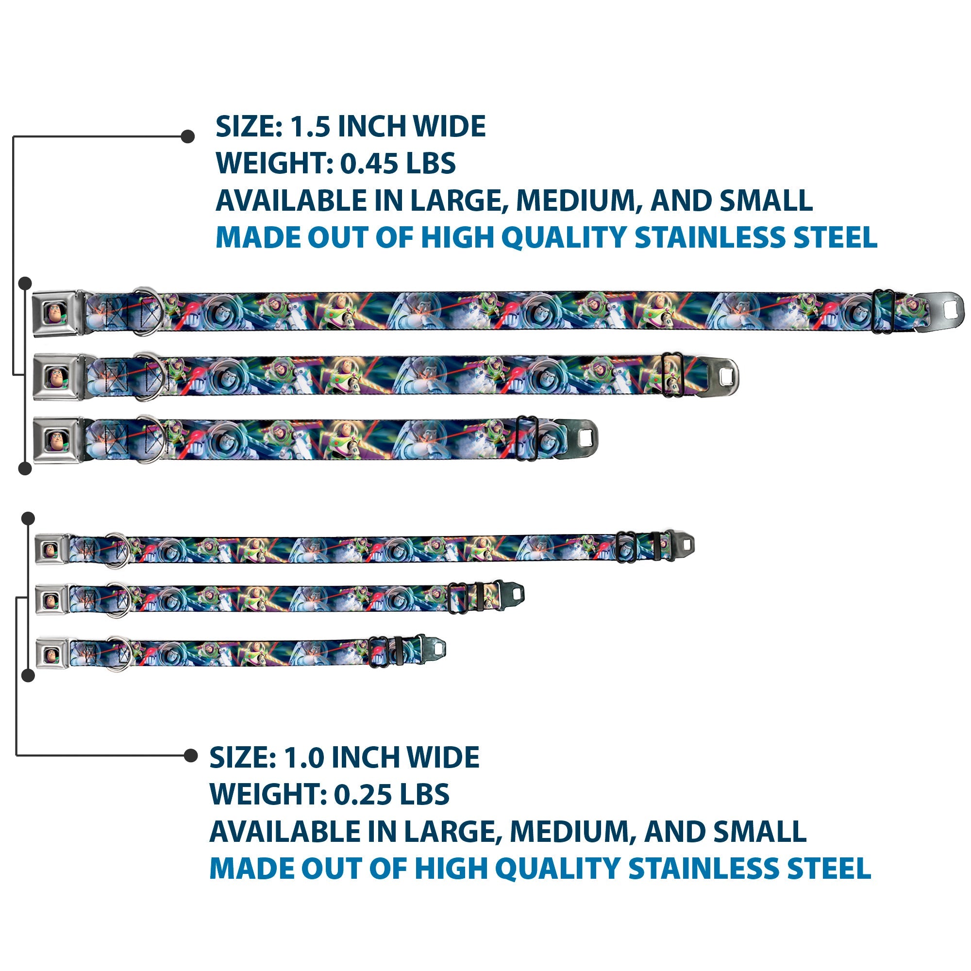 Buzz Lightyear Pose2 Full Color Black Seatbelt Buckle Collar - Buzz Lightyear Action Poses Stacked