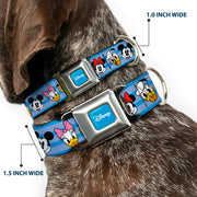 DISNEY Signature Full Color Blue/White Seatbelt Buckle Collar - Disney The Sensational Six Smiling Faces Stripe Blues