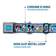 DISNEY Signature Full Color Blue/White Seatbelt Buckle Collar - Disney The Sensational Six Smiling Faces Stripe Blues