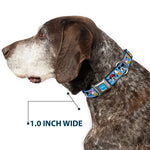 DISNEY Signature Full Color Blue/White Seatbelt Buckle Collar - Disney The Sensational Six Smiling Faces Stripe Blues