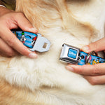 DISNEY Signature Full Color Blue/White Seatbelt Buckle Collar - Disney The Sensational Six Smiling Faces Stripe Blues