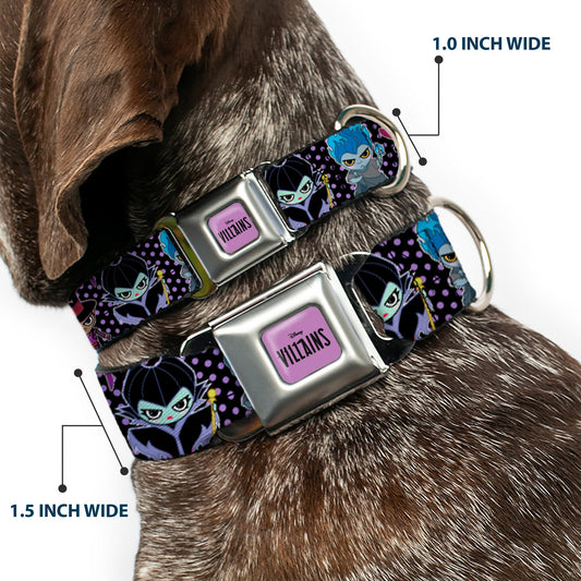 DISNEY VILLAINS Text Full Color Lavender/Black Seatbelt Buckle Collar - Disney 11-Sweet Chibi Villain Poses Polka Dot Black/Lavender