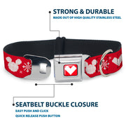 Disney Holiday Mickey Mouse Heart Sweater Stitch Full Color Red/White Seatbelt Buckle Collar - Disney Holiday Mickey Mouse Heart Sweater Stitch Red/White