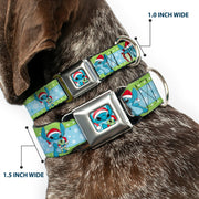 Lilo and Stitch Holiday Stitch and Scrump Pose Full Color Blue Seatbelt Buckle Collar - Lilo and Stitch Holiday Stitch and Scrump Poses Stripe Green/Blue