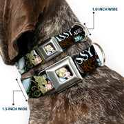 Tinker Bell Sketch Full Color Black Seatbelt Buckle Collar - Tinker Bell Floral Collage CLASSY AND SASSY