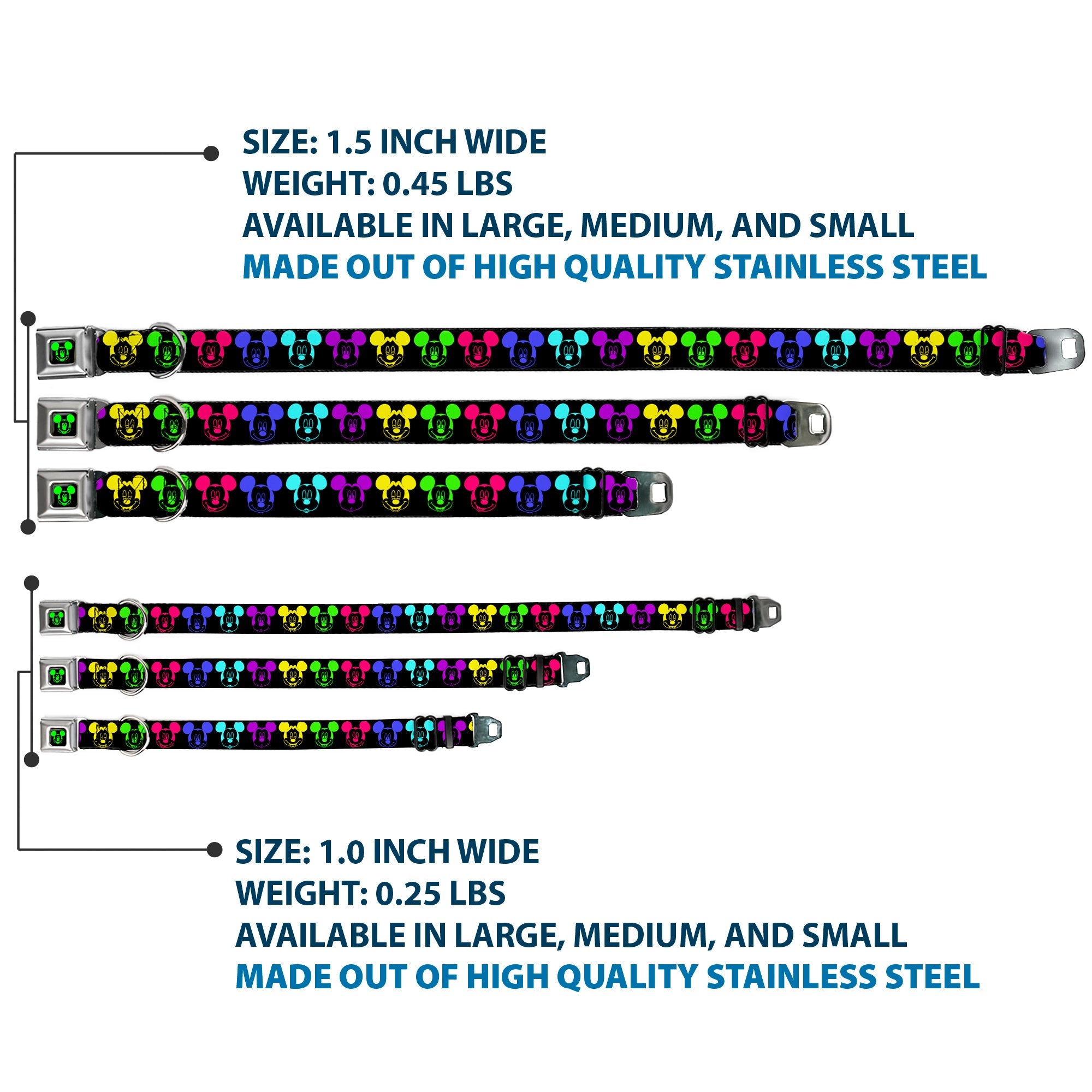 Mickey Mouse Expression2 Full Color Black Neon Green Seatbelt Buckle Collar - Mickey Expressions Black/Multi Neon