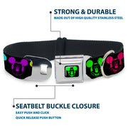 Mickey Mouse Expression2 Full Color Black Neon Green Seatbelt Buckle Collar - Mickey Expressions Black/Multi Neon