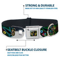 Load image into Gallery viewer, Electric Tinkerbell Face Full Color Black/Multi Neon Seatbelt Buckle Collar - Electric Tinkerbell Poses/Stripes Black/Multi Neon
