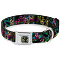 Load image into Gallery viewer, Electric Tinkerbell Face Full Color Black/Multi Neon Seatbelt Buckle Collar - Electric Tinkerbell Poses/Stripes Black/Multi Neon
