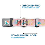The Little Mermaid Ariel Silhouette Pose Full Color White/Multi Color Seatbelt Buckle Collar - The Little Mermaid Flounder and Sebastian Under the Sea Pinks