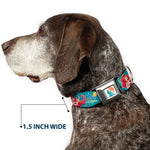 The Little Mermaid Ariel Silhouette Pose Full Color White/Multi Color Seatbelt Buckle Collar - The Little Mermaid Flounder and Sebastian Under the Sea Greens