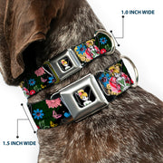 Tinker Bell Sketch Full Color Seatbelt Buckle Collar - Tinker Bell Poses/Sleeping Floral Collage