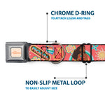 MOANA Title Logo Full Color Beige/Coral Seatbelt Buckle Collar - Moana Pose and Icons Collage Pink