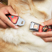 MOANA Title Logo Full Color Beige/Coral Seatbelt Buckle Collar - Moana Pose and Icons Collage Pink