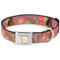 Load image into Gallery viewer, MOANA Title Logo Full Color Beige/Coral Seatbelt Buckle Collar - Moana Pose and Icons Collage Pink
