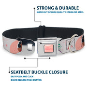 MOANA Title Logo Full Color Pinks Seatbelt Buckle Collar - Moana and Hei Hei Poses with Flowers Beige/Orange