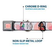 MOANA Title Logo Full Color Pinks Seatbelt Buckle Collar - Moana and Hei Hei Poses with Flowers Beige/Orange