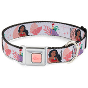 MOANA Title Logo Full Color Pinks Seatbelt Buckle Collar - Moana and Hei Hei Poses with Flowers Beige/Orange