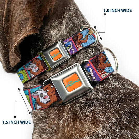 MOANA Title Logo Full Color Orange/Blue Seatbelt Buckle Collar - Moana MAKE WAVES Scene Blocks Blues/Orange